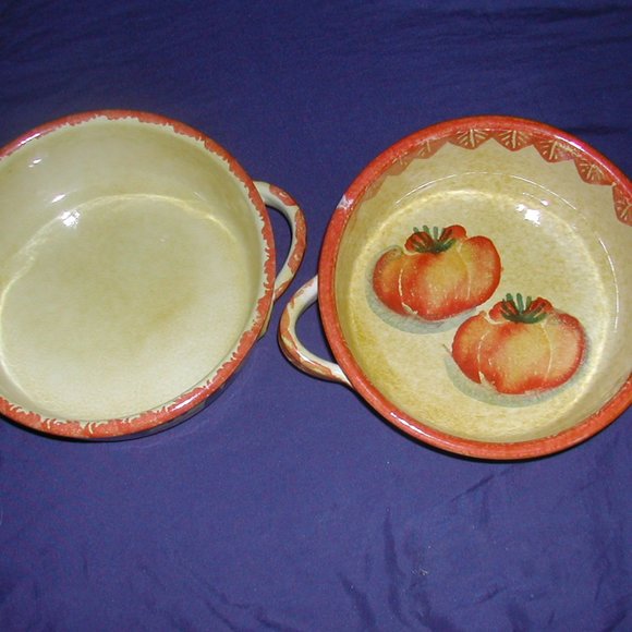 2-ITALICA ARS Hand Painted SOUP BOWLS 9" Side Diameter incl.Handles PUMPKINS EUC - Picture 3 of 8